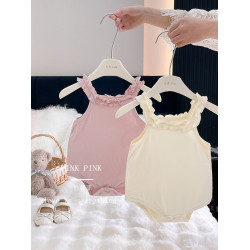 【閉眼入】夏季新款嬰兒可愛木耳邊吊帶連體衣女寶寶甜美無袖背心