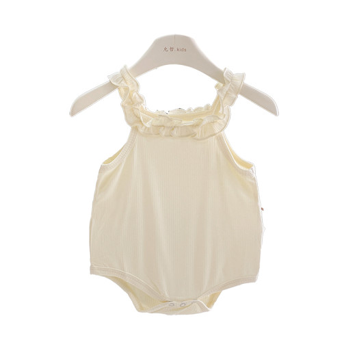 【閉眼入】夏季新款嬰兒可愛木耳邊吊帶連體衣女寶寶甜美無袖背心