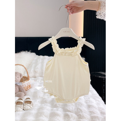 【閉眼入】夏季新款嬰兒可愛木耳邊吊帶連體衣女寶寶甜美無袖背心