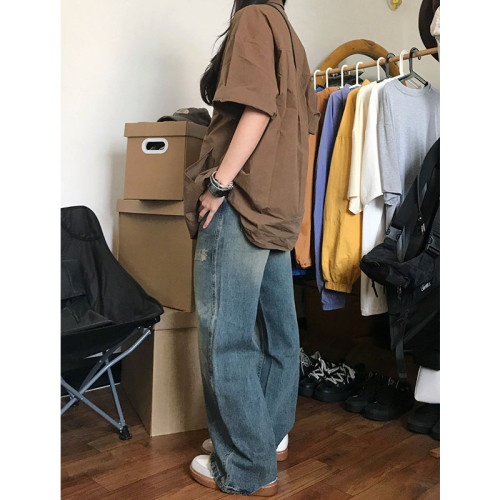 日系復古vintage卡通短袖襯衫女夏季寬鬆法式設計感小衆半袖上衣