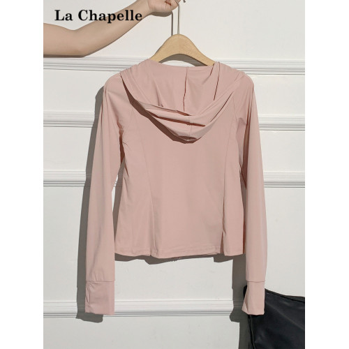 拉夏貝爾白色薄款連帽防曬開衫2025夏新款修身外搭顯瘦上衣外套女