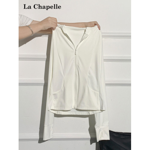 拉夏貝爾白色薄款連帽防曬開衫2025夏新款修身外搭顯瘦上衣外套女