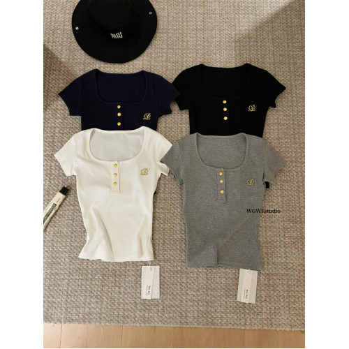 十三行 學院風辣妹收腰顯瘦短款上衣正肩短袖T恤女