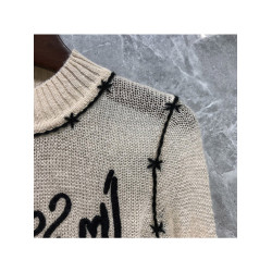 法式小衆字母刺綉透視長袖針織衫女春夏新款修身顯瘦打底衫上衣潮