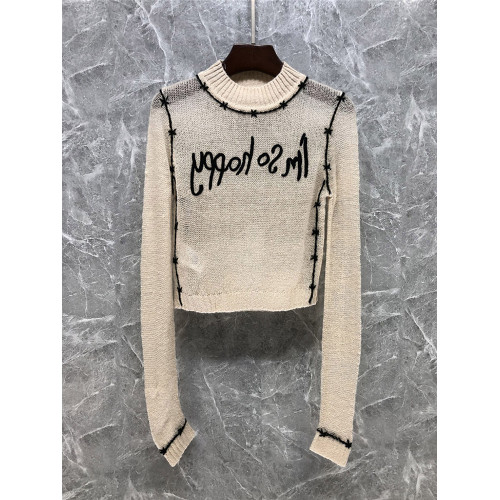 法式小衆字母刺綉透視長袖針織衫女春夏新款修身顯瘦打底衫上衣潮