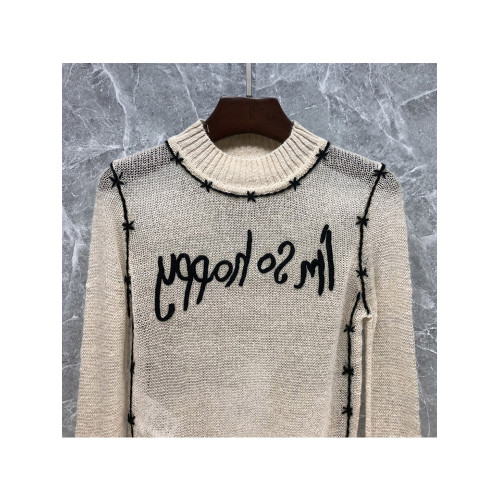 法式小衆字母刺綉透視長袖針織衫女春夏新款修身顯瘦打底衫上衣潮