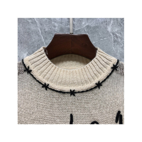 法式小衆字母刺綉透視長袖針織衫女春夏新款修身顯瘦打底衫上衣潮