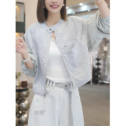 時尚休閒立領短外套女2026春季新款韓版拼接設計勾花蕾絲上衣開衫