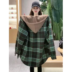 女士襯衫外套2025秋冬季新款襯衣加絨加厚格子上衣中長款大碼女裝