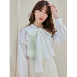 獨家 原 her 娘娘家 打破陳規的蝴蝶結 露肩通勤長袖純色襯衫上衣