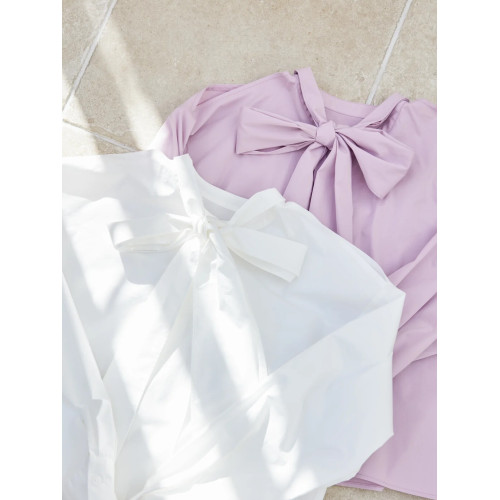 獨家 原 her 娘娘家 打破陳規的蝴蝶結 露肩通勤長袖純色襯衫上衣