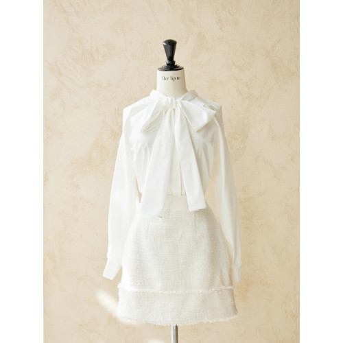 獨家 原 her 娘娘家 打破陳規的蝴蝶結 露肩通勤長袖純色襯衫上衣