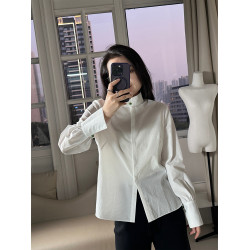 復古國風立領超好看玉釦白色長袖襯衫女春款優雅時髦洋氣小衆襯衣