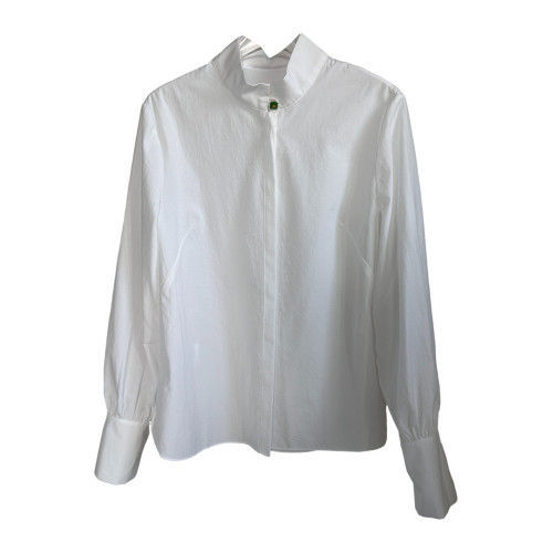 復古國風立領超好看玉釦白色長袖襯衫女春款優雅時髦洋氣小衆襯衣