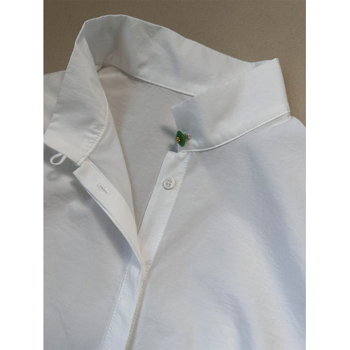 復古國風立領超好看玉釦白色長袖襯衫女春款優雅時髦洋氣小衆襯衣