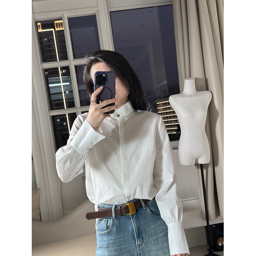 復古國風立領超好看玉釦白色長袖襯衫女春款優雅時髦洋氣小衆襯衣
