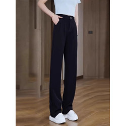 時尚窄版濶腿褲女2025秋冬新款爆款高腰黑色休閒女褲直筒西裝褲子