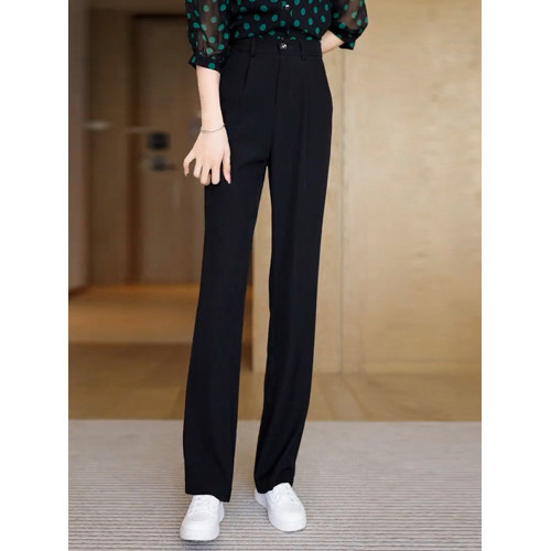 時尚窄版濶腿褲女2025秋冬新款爆款高腰黑色休閒女褲直筒西裝褲子