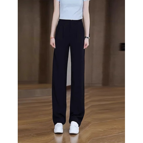 時尚窄版濶腿褲女2025秋冬新款爆款高腰黑色休閒女褲直筒西裝褲子