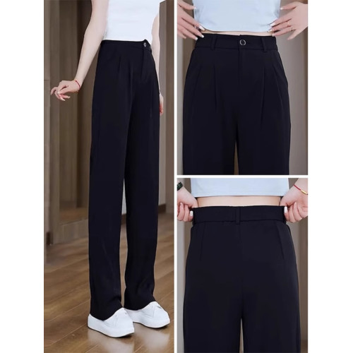 時尚窄版濶腿褲女2025秋冬新款爆款高腰黑色休閒女褲直筒西裝褲子