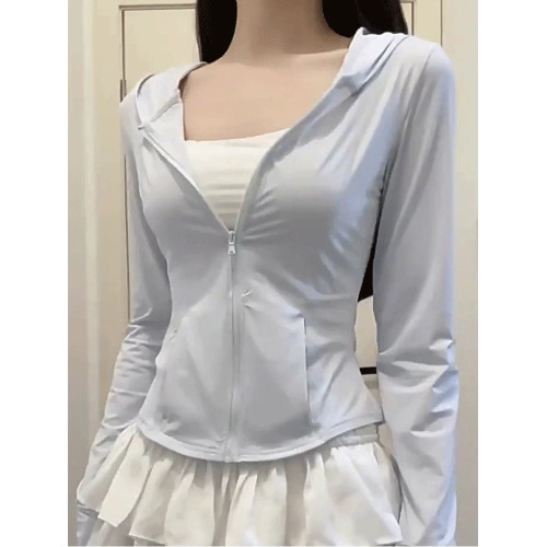 藍色冰絲防曬休閒衣女款夏季2025新款修身遮陽上衣瑜珈服外套薄款