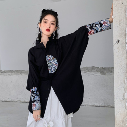 民族風復古刺綉襯衫女長袖2025春裝新款風唐裝女改良款潮上衣