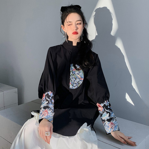 民族風復古刺綉襯衫女長袖2025春裝新款風唐裝女改良款潮上衣