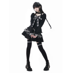 pinksavior【愛麗絲】格紋拼接經典顯瘦假兩件上衣半裙設計感套裝