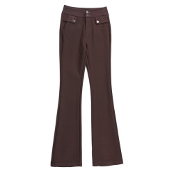 高腰喇叭褲棕色女微喇褲2023年春夏經典咖色韓版時尚搞皺顯瘦女褲