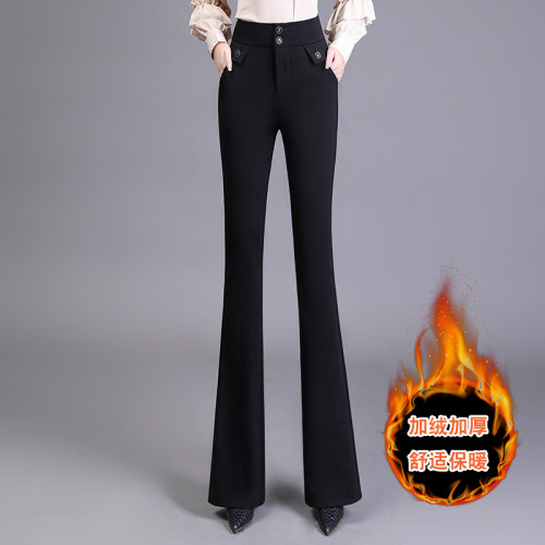 高腰喇叭褲棕色女微喇褲2023年春夏經典咖色韓版時尚搞皺顯瘦女褲