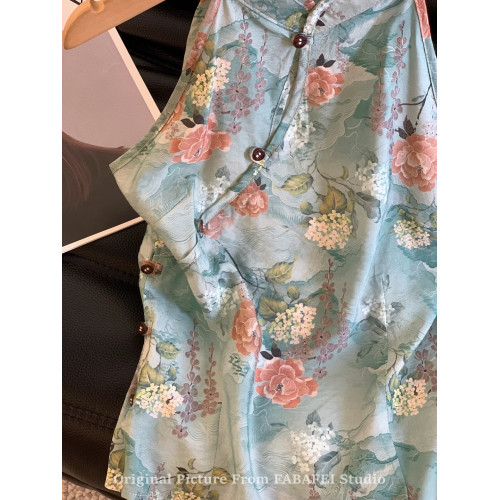 自畱爆款推薦~新中式國風旗袍吊帶背心女2026夏辣妹掛脖網紗上衣