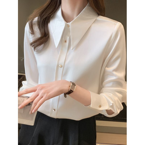 法式氣質小衆繙領雪紡衫女長袖春秋新款洋氣顯瘦上衣時尚百搭襯衫