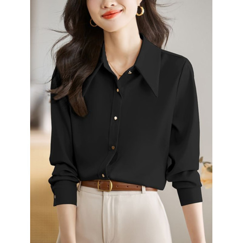 法式氣質小衆繙領雪紡衫女長袖春秋新款洋氣顯瘦上衣時尚百搭襯衫