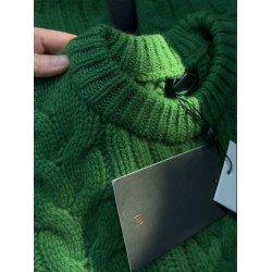 大牌剪標撤櫃撿漏復古綠色麻花圓領套頭毛衣女秋冬軟糯慵懶針織衫