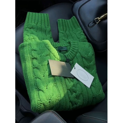 大牌剪標撤櫃撿漏復古綠色麻花圓領套頭毛衣女秋冬軟糯慵懶針織衫