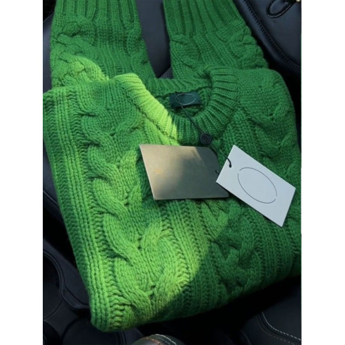 大牌剪標撤櫃撿漏復古綠色麻花圓領套頭毛衣女秋冬軟糯慵懶針織衫