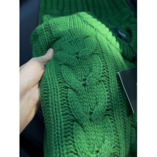大牌剪標撤櫃撿漏復古綠色麻花圓領套頭毛衣女秋冬軟糯慵懶針織衫