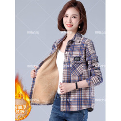 第五代升級款加絨加厚格子襯衫女 600克厚實寬鬆大碼保暖上衣外套