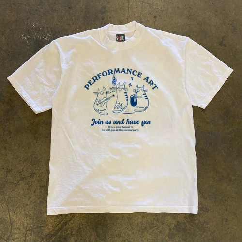 IGEUMM 260g重磅美式趣味貓咪樂隊小衆寬鬆純棉短袖T恤防曬上衣女