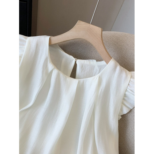 專櫃撤廻大牌剪標女裝法式小飛袖襯衫女夏季別致寬鬆無袖雪紡上衣