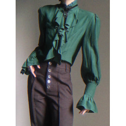 ASAE 復古宮廷風綠色襯衫泡泡袖設計感小衆木耳邊法式男女襯衣