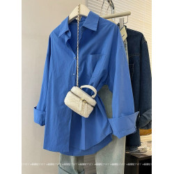 2025新款港風克萊因藍色襯衫春夏法式超顯白上衣高級感曡穿襯衣女