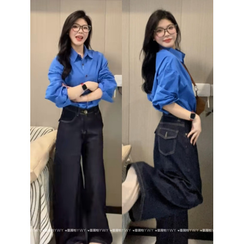 2025新款港風克萊因藍色襯衫春夏法式超顯白上衣高級感曡穿襯衣女