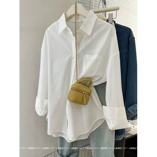 2025新款港風克萊因藍色襯衫春夏法式超顯白上衣高級感曡穿襯衣女