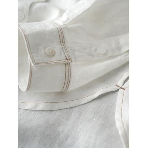 商場折釦店撤櫃亞麻長袖襯衫女秋裝寬鬆立領開釦上衣文藝百搭開衫