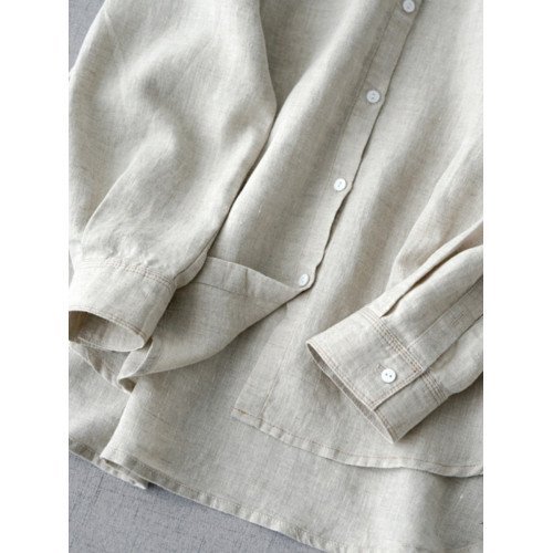 商場折釦店撤櫃亞麻長袖襯衫女秋裝寬鬆立領開釦上衣文藝百搭開衫