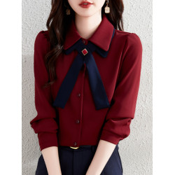 今年流行漂亮襯衫女士早春季2025年新款洋氣紅色上衣小衫長袖襯衣