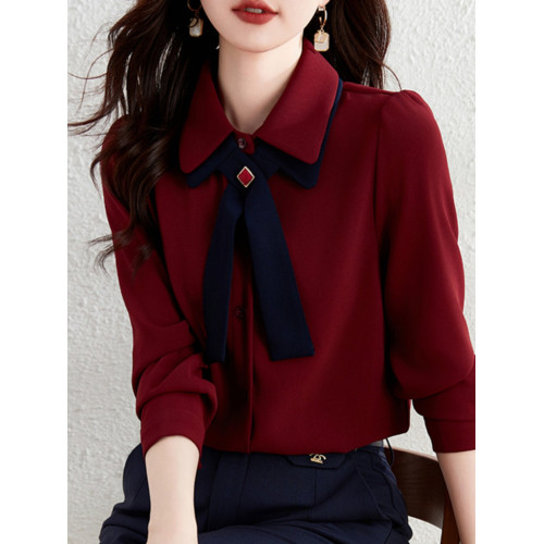 今年流行漂亮襯衫女士早春季2025年新款洋氣紅色上衣小衫長袖襯衣