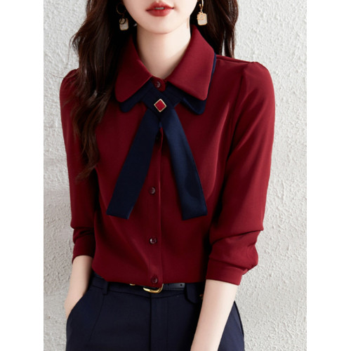 今年流行漂亮襯衫女士早春季2025年新款洋氣紅色上衣小衫長袖襯衣