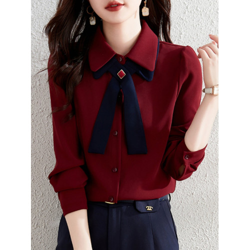 今年流行漂亮襯衫女士早春季2025年新款洋氣紅色上衣小衫長袖襯衣